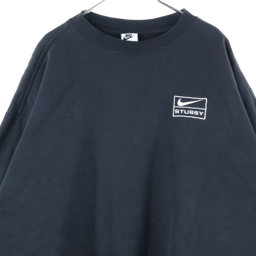 NIKE(ナイキ) ×STUSSY Washed NRG Fleece Crewneck ステューシー ウォッシュ加工 ロゴ刺繍 長袖スウェットトレーナー ブラック DO5310-010