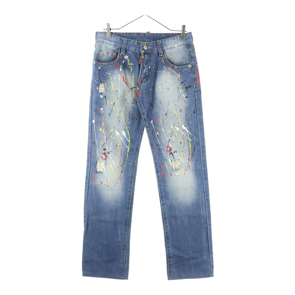 DSQUARED2(ディースクエアード) ペイントストレートデニムパンツ インディゴ