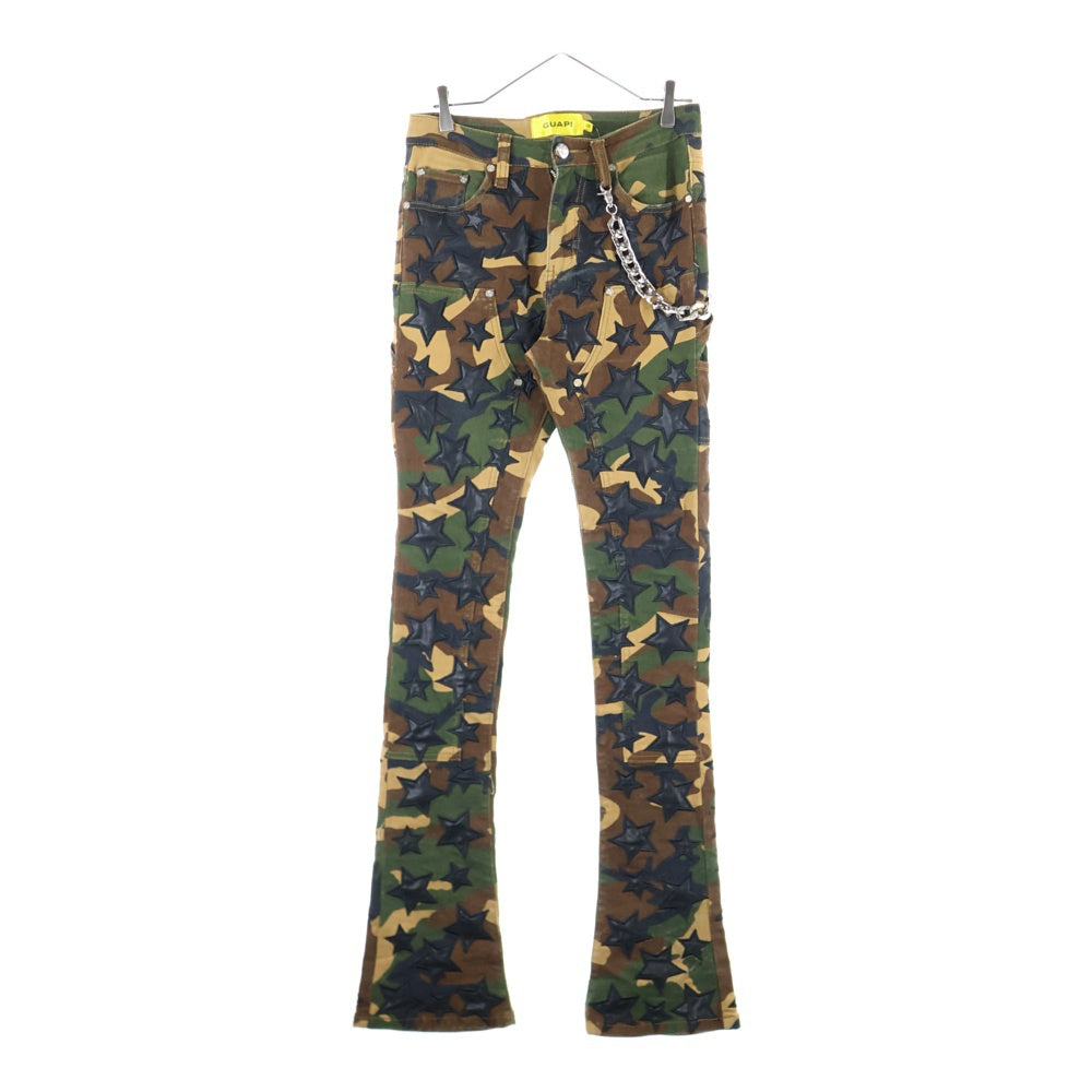 GUAPI(グアピ) CAMO STAR FLARE カモ柄 スターパッチ ウォレットチェーン付き フレアパンツ