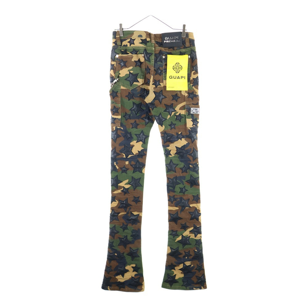 GUAPI(グアピ) CAMO STAR FLARE カモ柄 スターパッチ ウォレットチェーン付き フレアパンツ