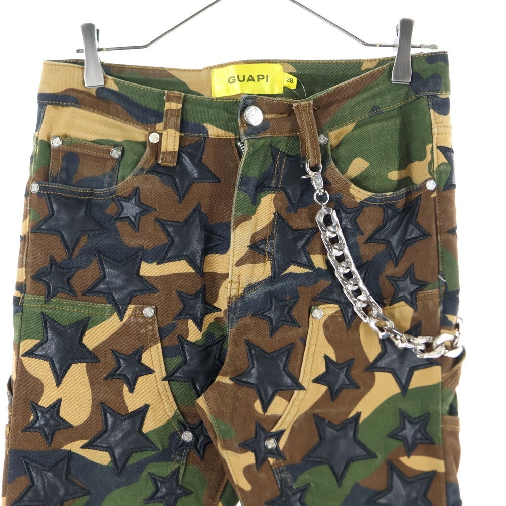 GUAPI(グアピ) CAMO STAR FLARE カモ柄 スターパッチ ウォレットチェーン付き フレアパンツ