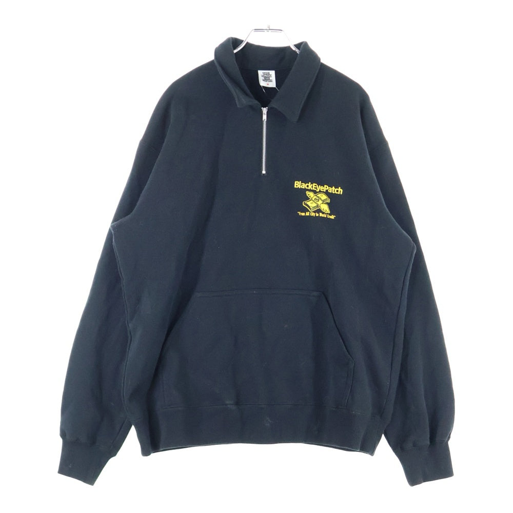 THE BLACK EYE PATCH(ブラックアイパッチ) DOLLAR BAND HALF ZIP SWEAT ロゴ刺繍 ハーフジップ スウェットトレーナー ブラック BEPFW23TP07