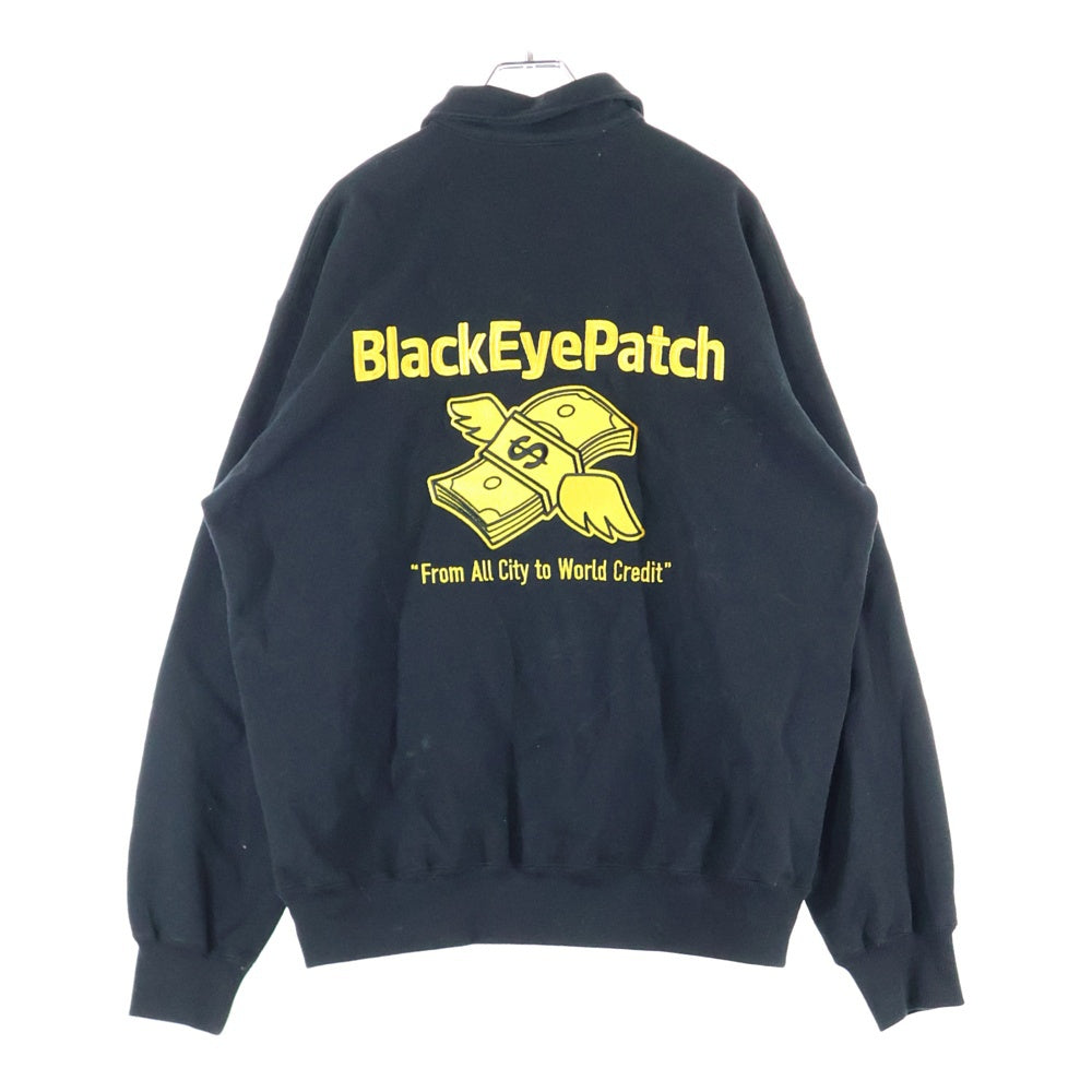 THE BLACK EYE PATCH(ブラックアイパッチ) DOLLAR BAND HALF ZIP SWEAT ロゴ刺繍 ハーフジップ スウェットトレーナー ブラック BEPFW23TP07
