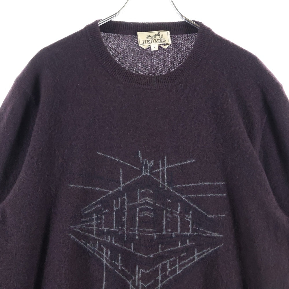 HERMES(エルメス) 15SS カシミヤ フロントデザイン クルーネックニットセーター ブラウン