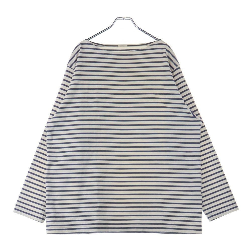 COMOLI(コモリ) 21SS ボートネック ボーダーロングスリーブTシャツ ホワイト/パープル