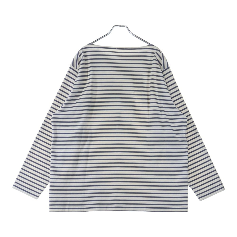COMOLI(コモリ) 21SS ボートネック ボーダーロングスリーブTシャツ ホワイト/パープル