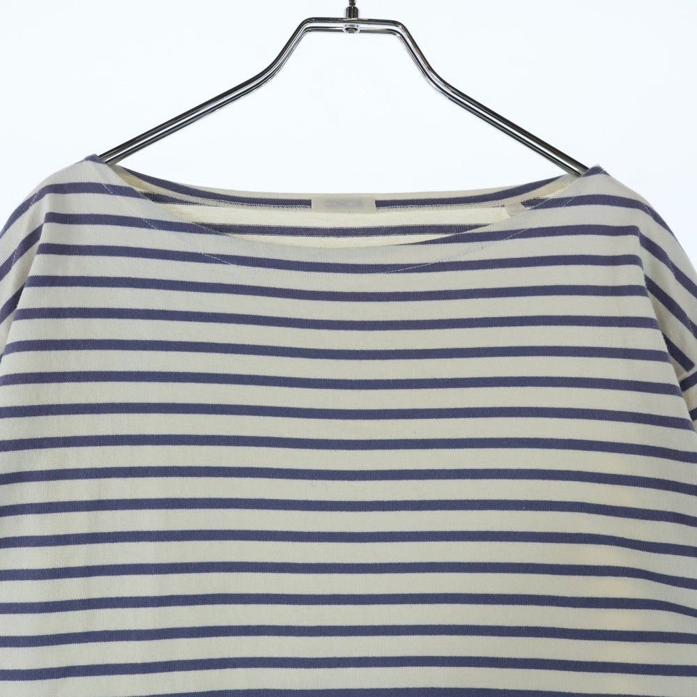 COMOLI(コモリ) 21SS ボートネック ボーダーロングスリーブTシャツ ホワイト/パープル