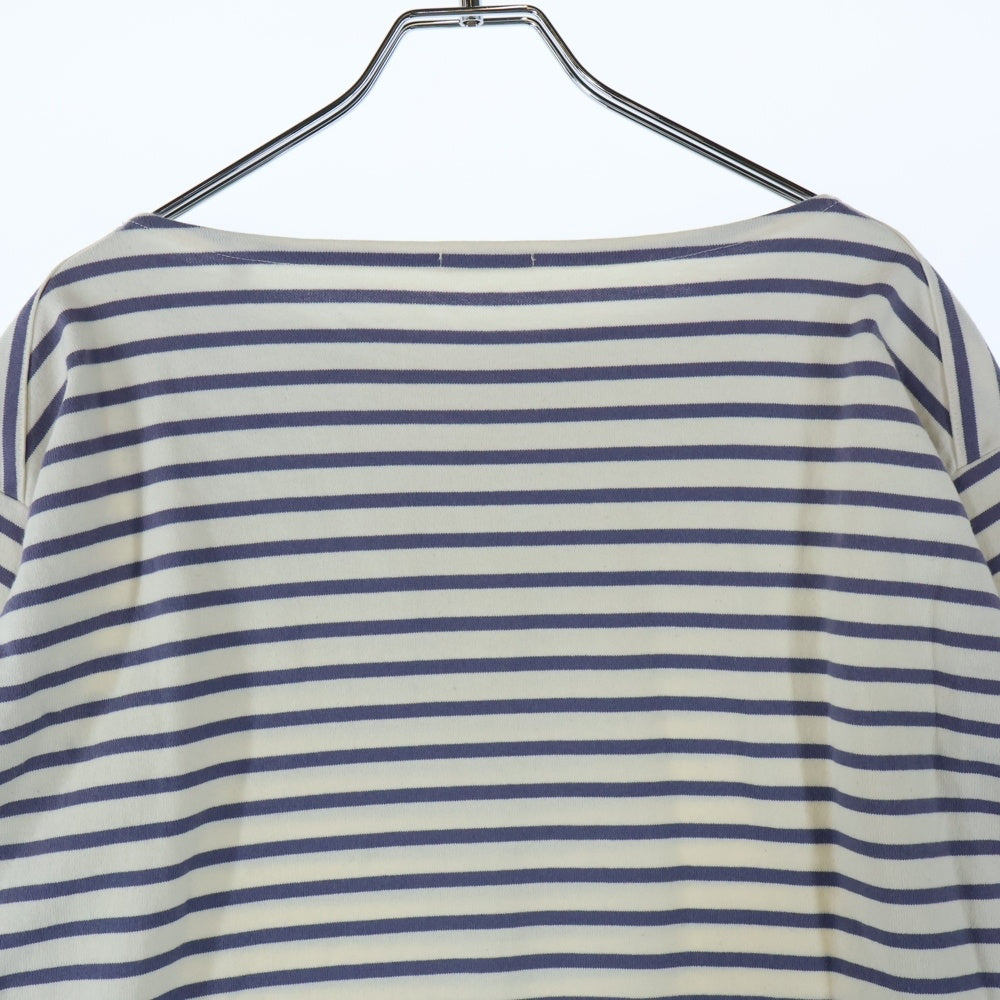 COMOLI(コモリ) 21SS ボートネック ボーダーロングスリーブTシャツ ホワイト/パープル