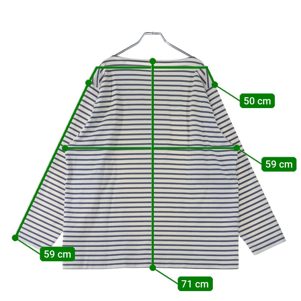 COMOLI(コモリ) 21SS ボートネック ボーダーロングスリーブTシャツ ホワイト/パープル