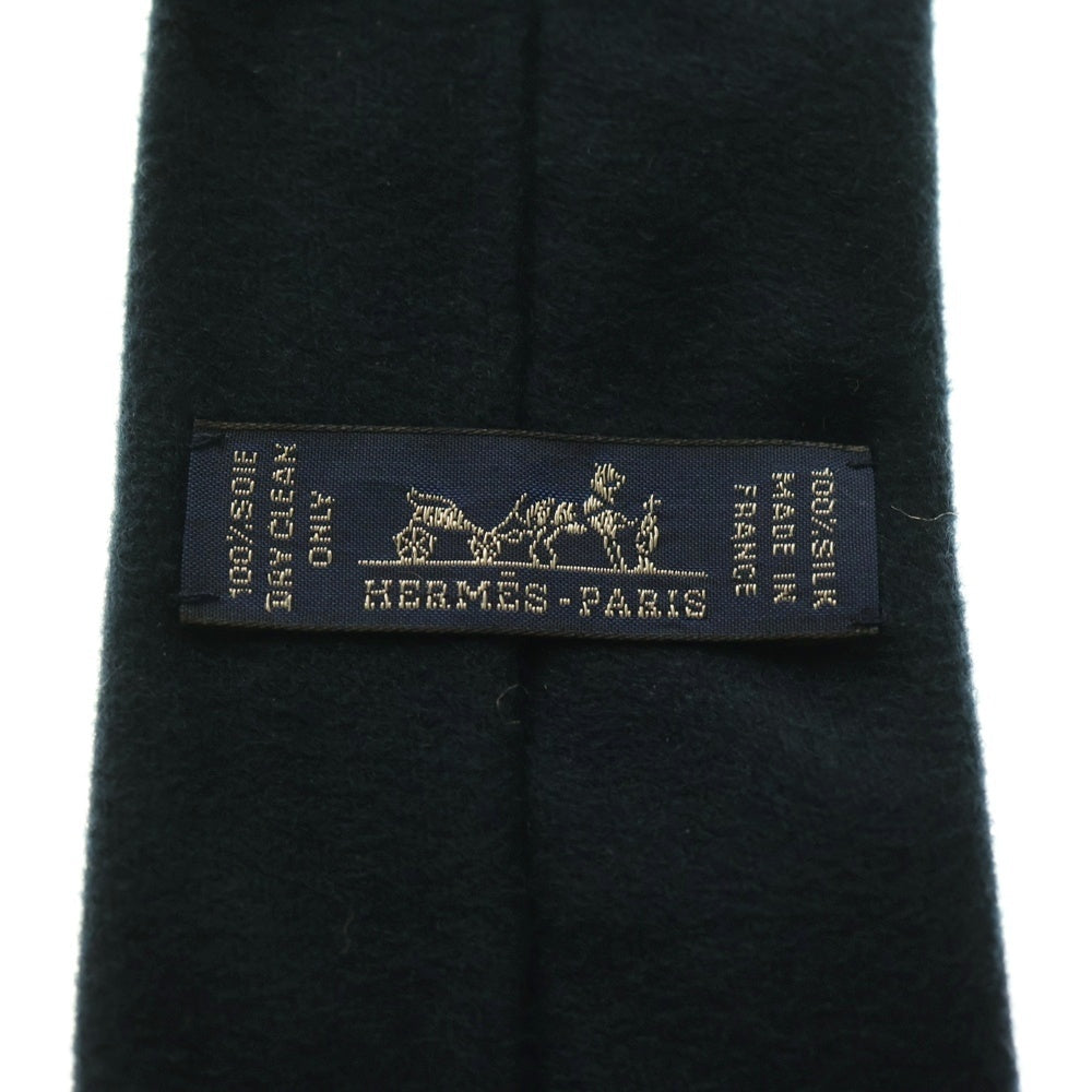 HERMES(エルメス) ホースレザー装飾 ロゴ刺繍 シルクネクタイ ネイビー