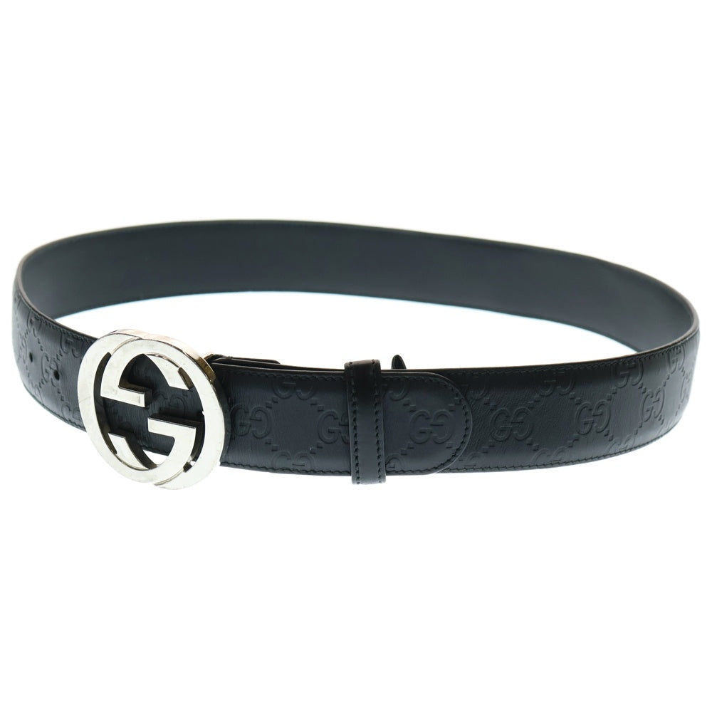 GUCCI(グッチ) インターロッキングG リバーシブル シルバー金具 グッチシマ レザーベルト 473030 ブラック