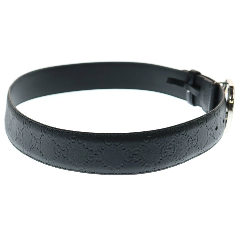 GUCCI(グッチ) インターロッキングG リバーシブル シルバー金具 グッチシマ レザーベルト 473030 ブラック