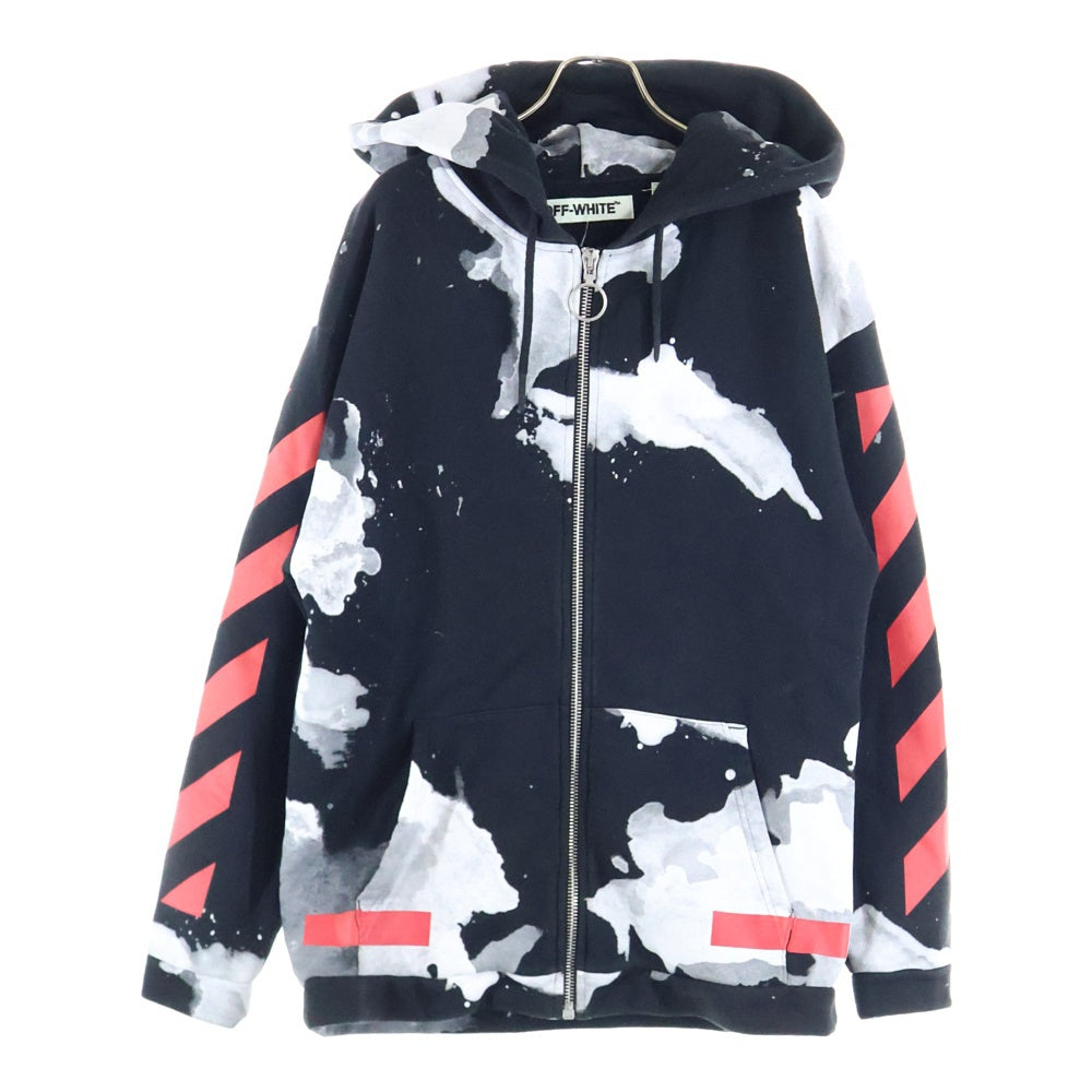 OFF-WHITE(オフホワイト) 16AW WHITE LIQUID SPOTS HOODIE ホワイトリキッドスポッツフーディー ジップアップ パーカー ブラック