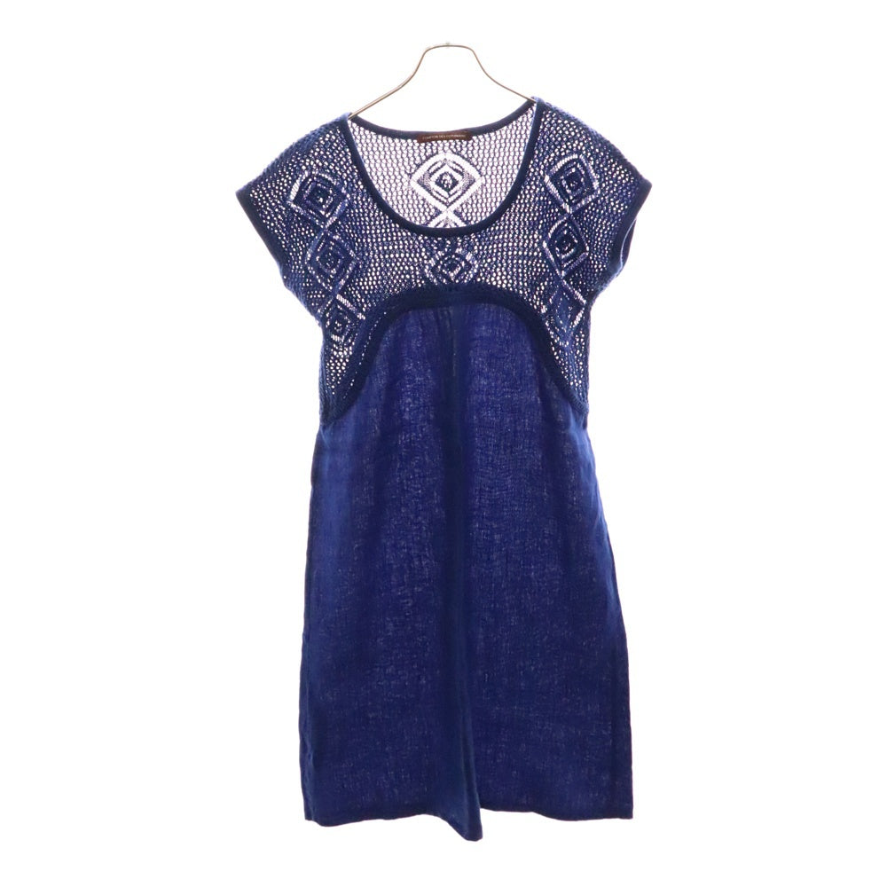 NO BRAND(ノーブランド) COMPTOIR DES COTONNIERS メッシュ切り替え ワンピース ブルー レディース