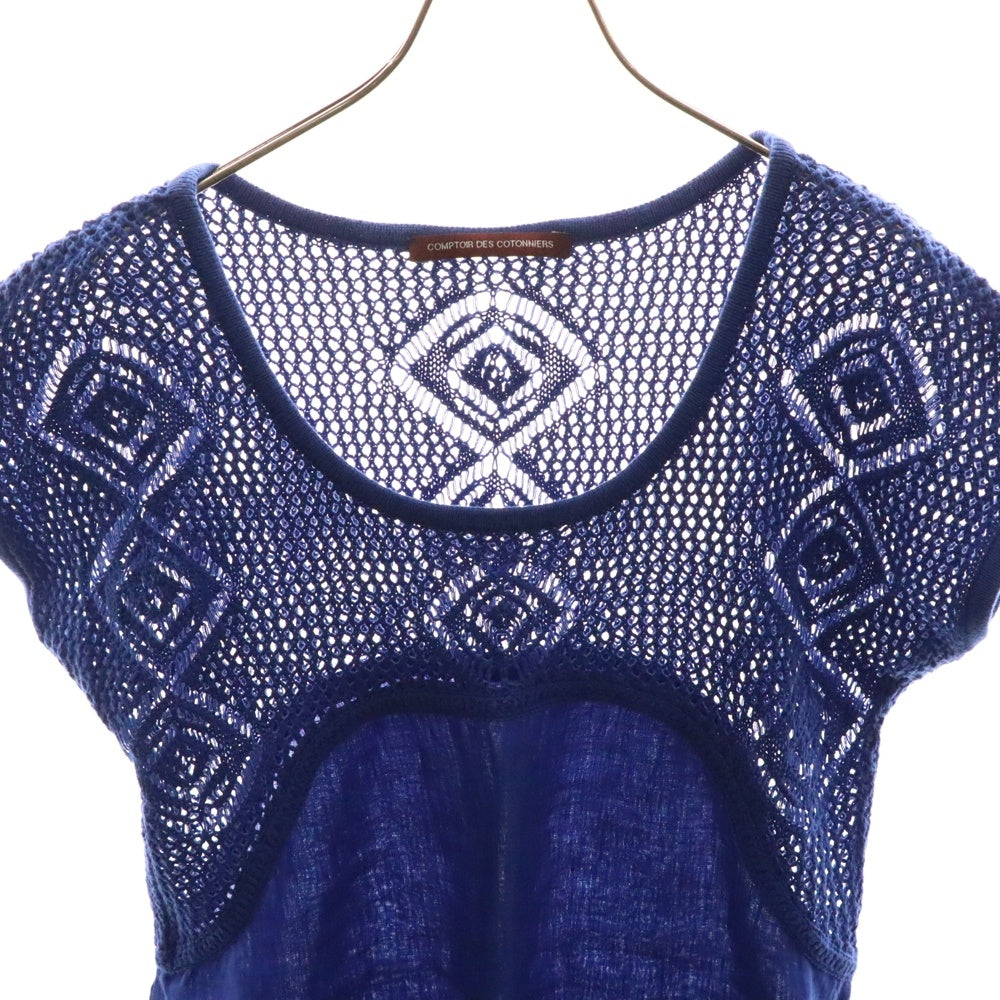 NO BRAND(ノーブランド) COMPTOIR DES COTONNIERS メッシュ切り替え ワンピース ブルー レディース