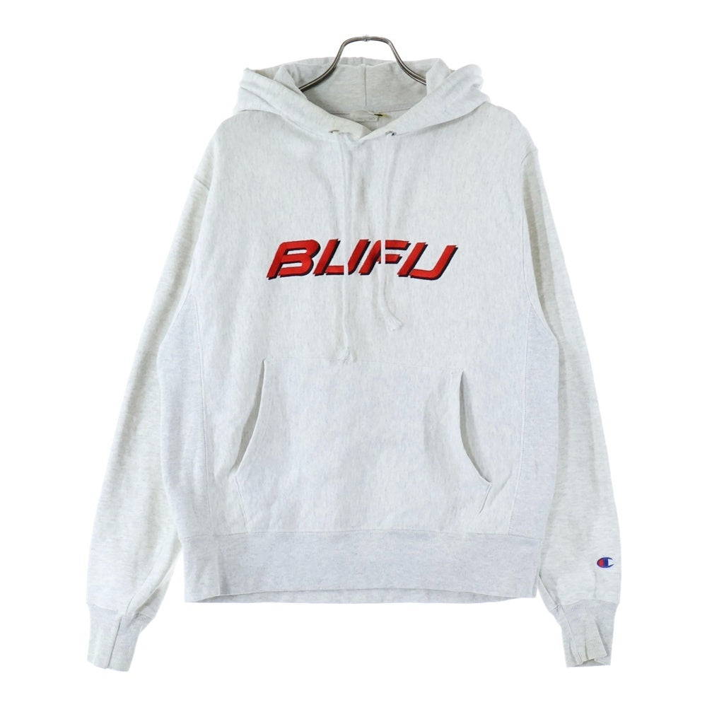 NO BRAND(ノーブランド) DUMMY YUMMY BUFU PULL OVER HOODIE フロント刺繍ロゴ プルオーバーパーカー グレー
