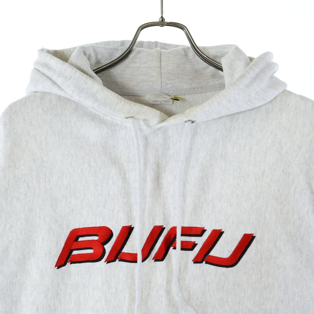 NO BRAND(ノーブランド) DUMMY YUMMY BUFU PULL OVER HOODIE フロント刺繍ロゴ プルオーバーパーカー グレー