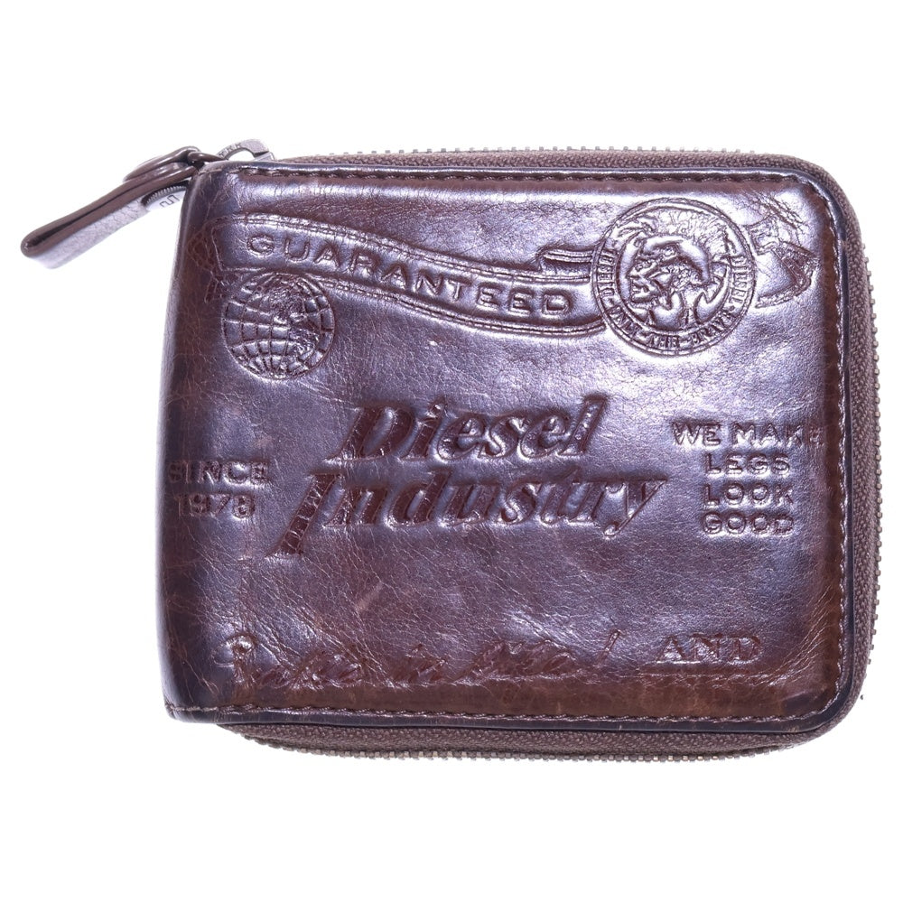 DIESEL(ディーゼル) ロゴ刻印 ジップウォレット ブラウン