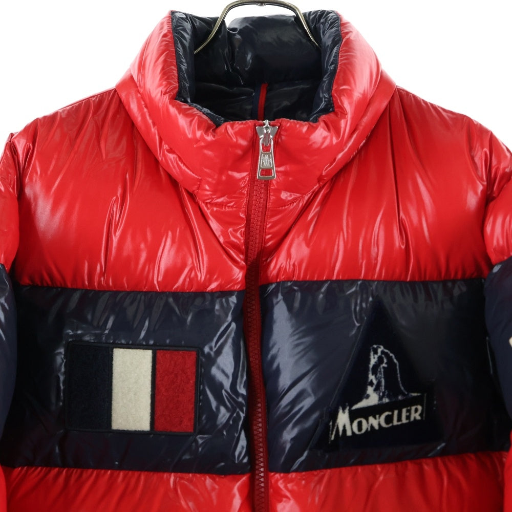 MONCLER(モンクレール) 19AW GARY GIUBBOTTO ゲイリー ダウンジャケット フレンチロゴワッペンナイロンダウンフーデットジャケット ダウンパーカー レッド/ネイビー E20914190785 68950