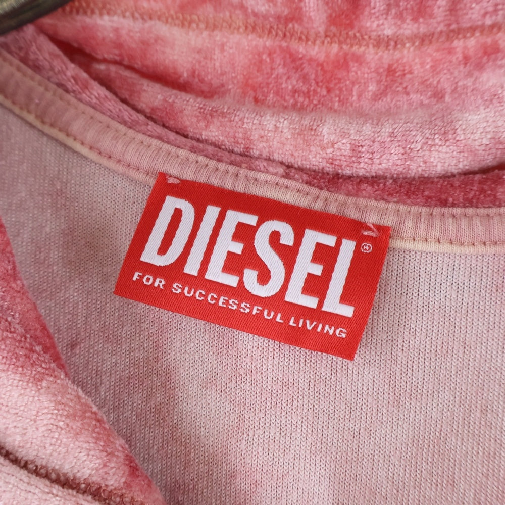 DIESEL(ディーゼル) T-CRITY-N1 ビジューロゴ ベロア フード付き ジップアップ ノースリーブ パーカー ピンク A12135 0KKAL レディース