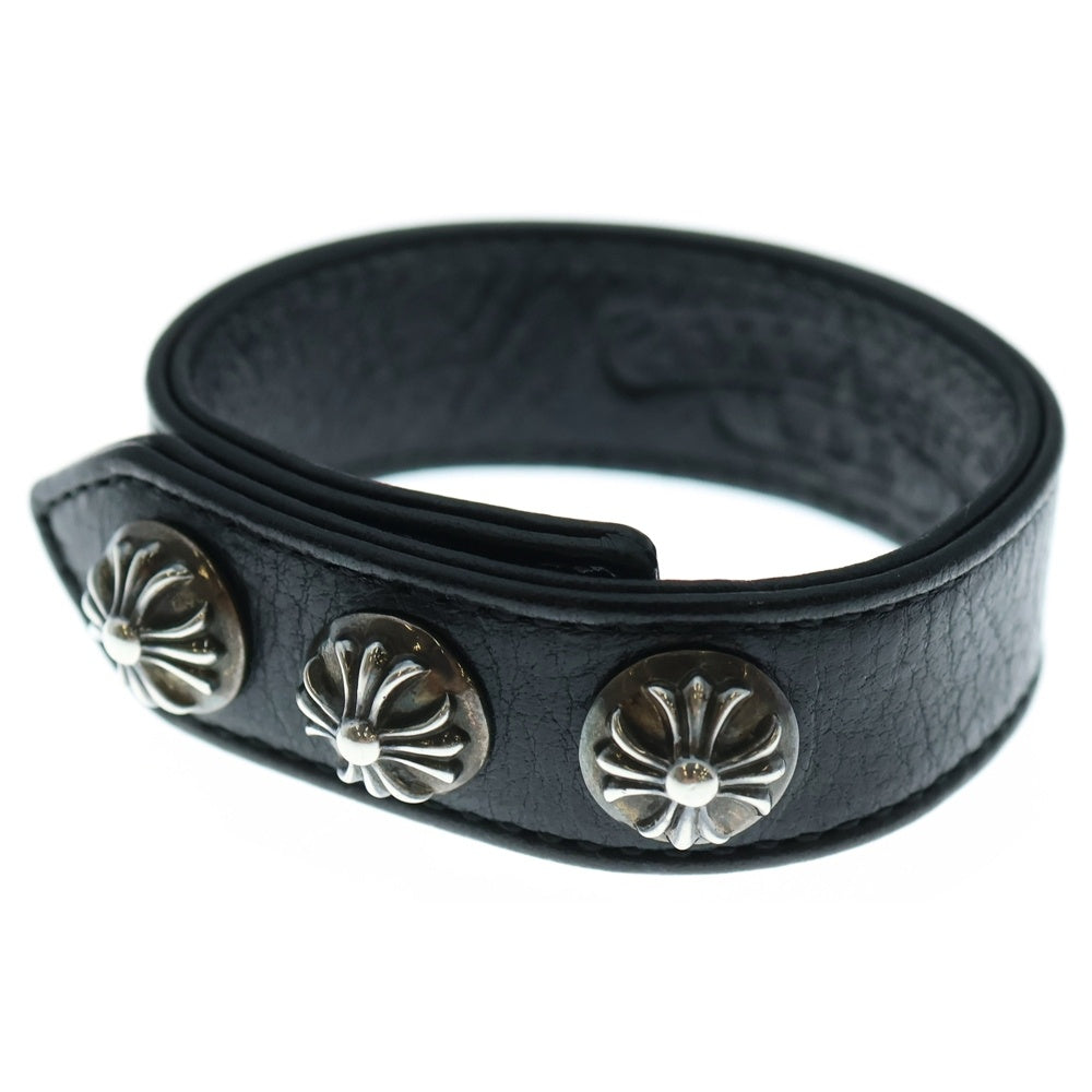 CHROME HEARTS(クロムハーツ) 3BTN 2SNP クロスボール 3ボタン2スナップ レザーブレスレット ブラック/シルバー BCA123