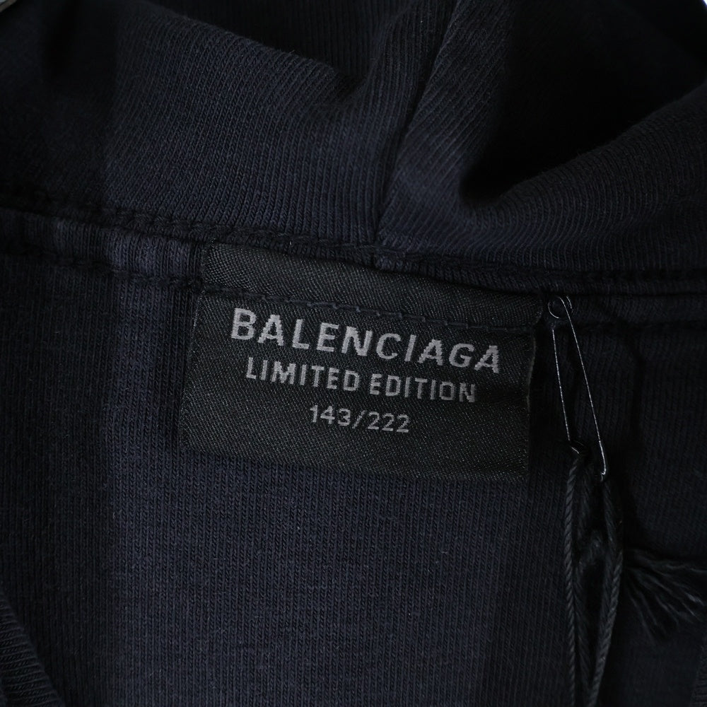 BALENCIAGA(バレンシアガ) ×BFRND Long-Sleeve Hooded T-Shirt ロゴプリント ネックホルダー付き ロングスリーブフーデッドTシャツ ブラック 787350 TQVG9