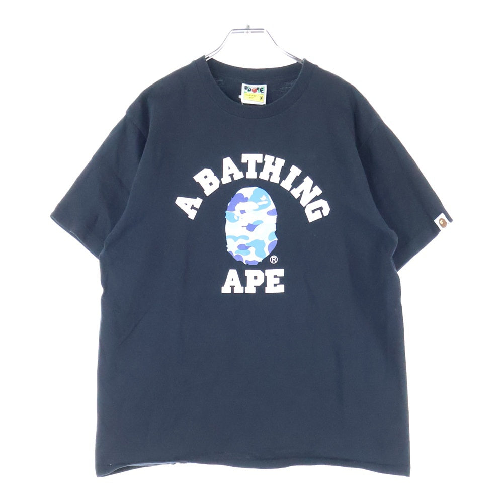 A BATHING APE(アベイシングエイプ) APE カモ柄 フロントプリント クルーネック 半袖Tシャツ ブラック