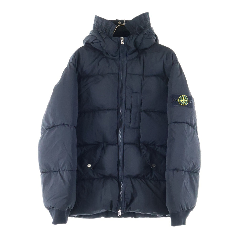 STONE ISLAND(ストーンアイランド) ガーメントダイ ナイロンメタル フーデッド ジップアップダウンジャケット ブラック 771543619