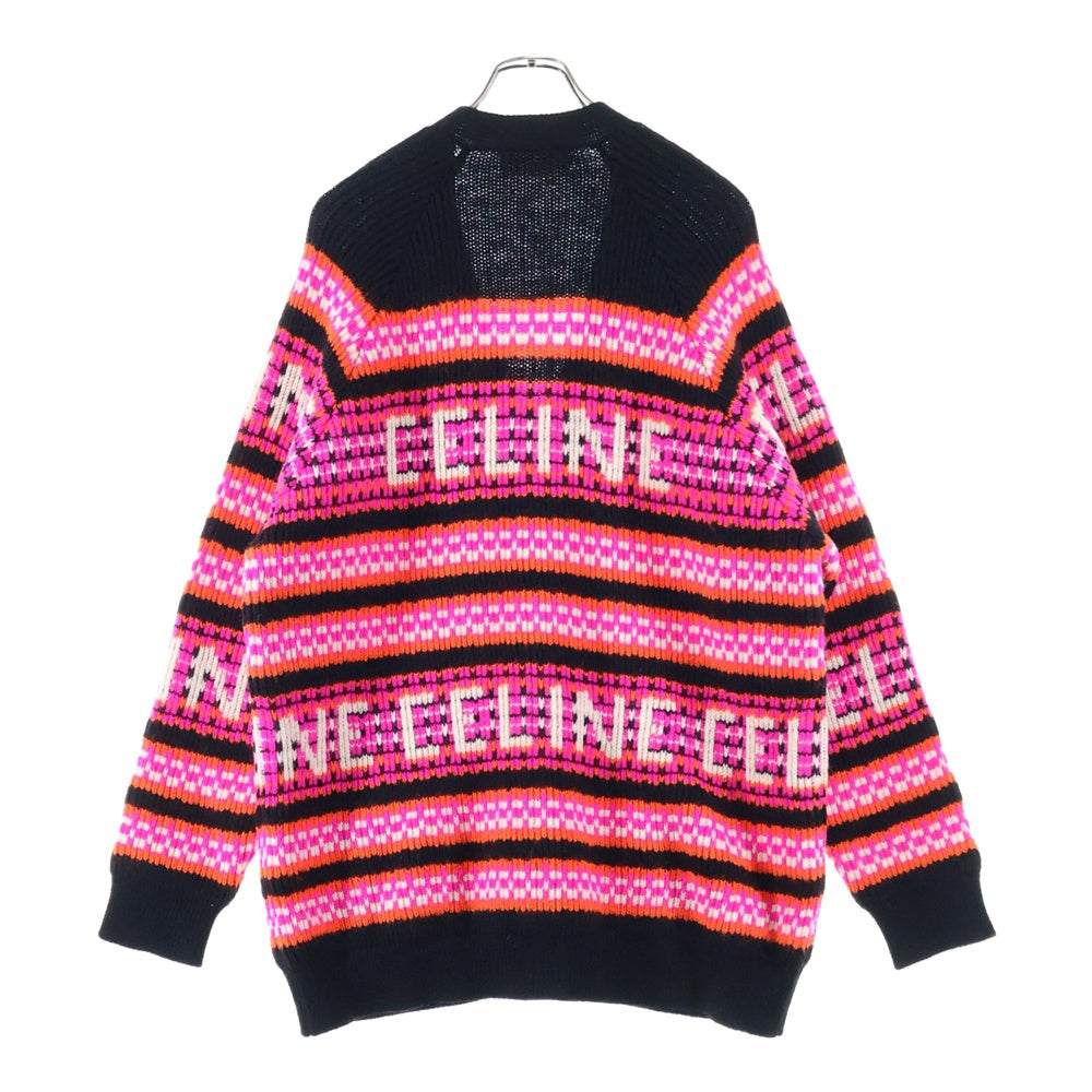 CELINE(セリーヌ) 23SS ロゴスキージャ カードウール オーバーサイズVネックカーディガン ピンク/ブラック 2AC91579S