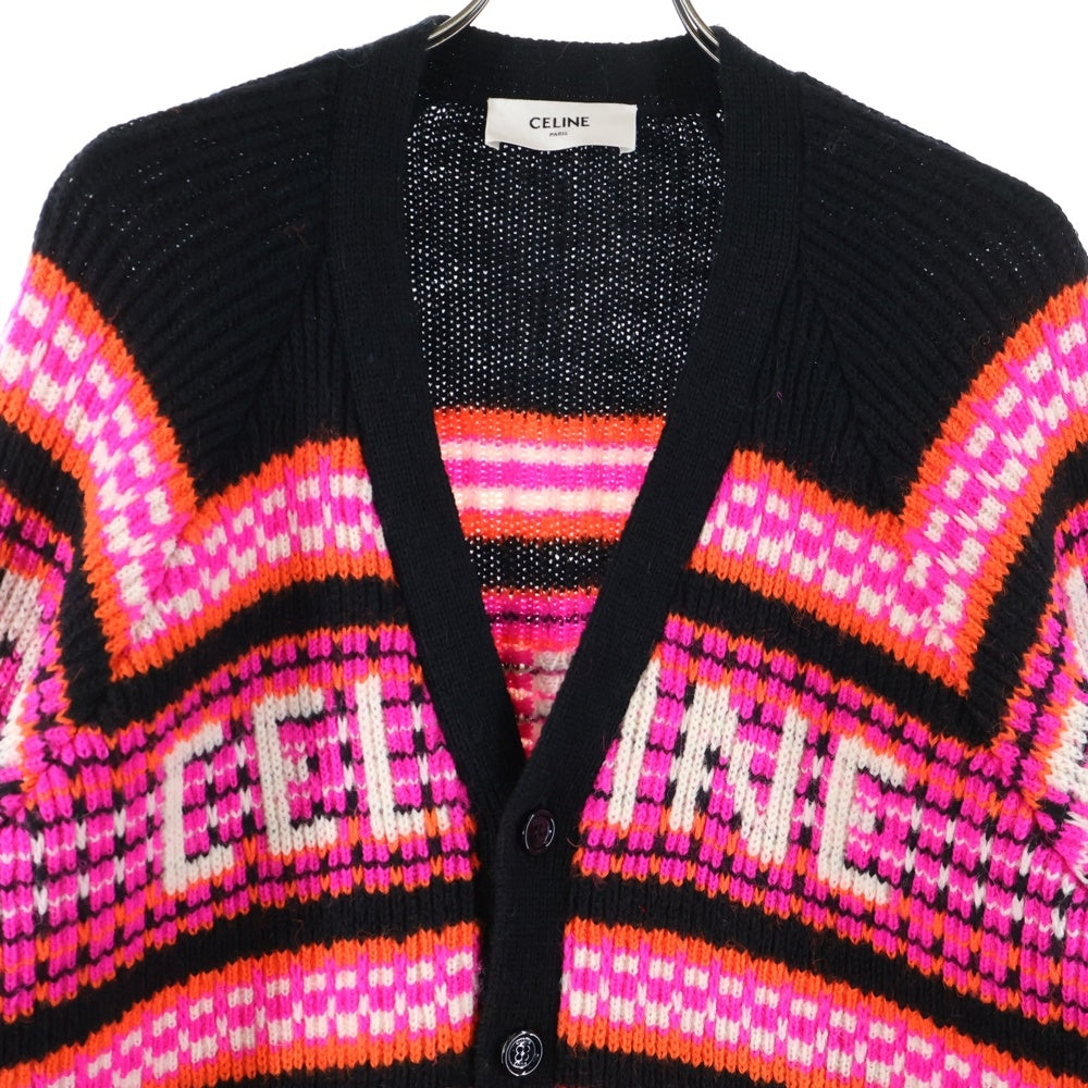 CELINE(セリーヌ) 23SS ロゴスキージャ カードウール オーバーサイズVネックカーディガン ピンク/ブラック 2AC91579S