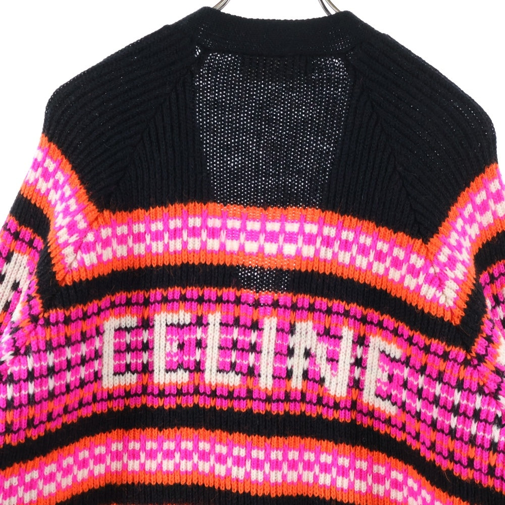 CELINE(セリーヌ) 23SS ロゴスキージャ カードウール オーバーサイズVネックカーディガン ピンク/ブラック 2AC91579S