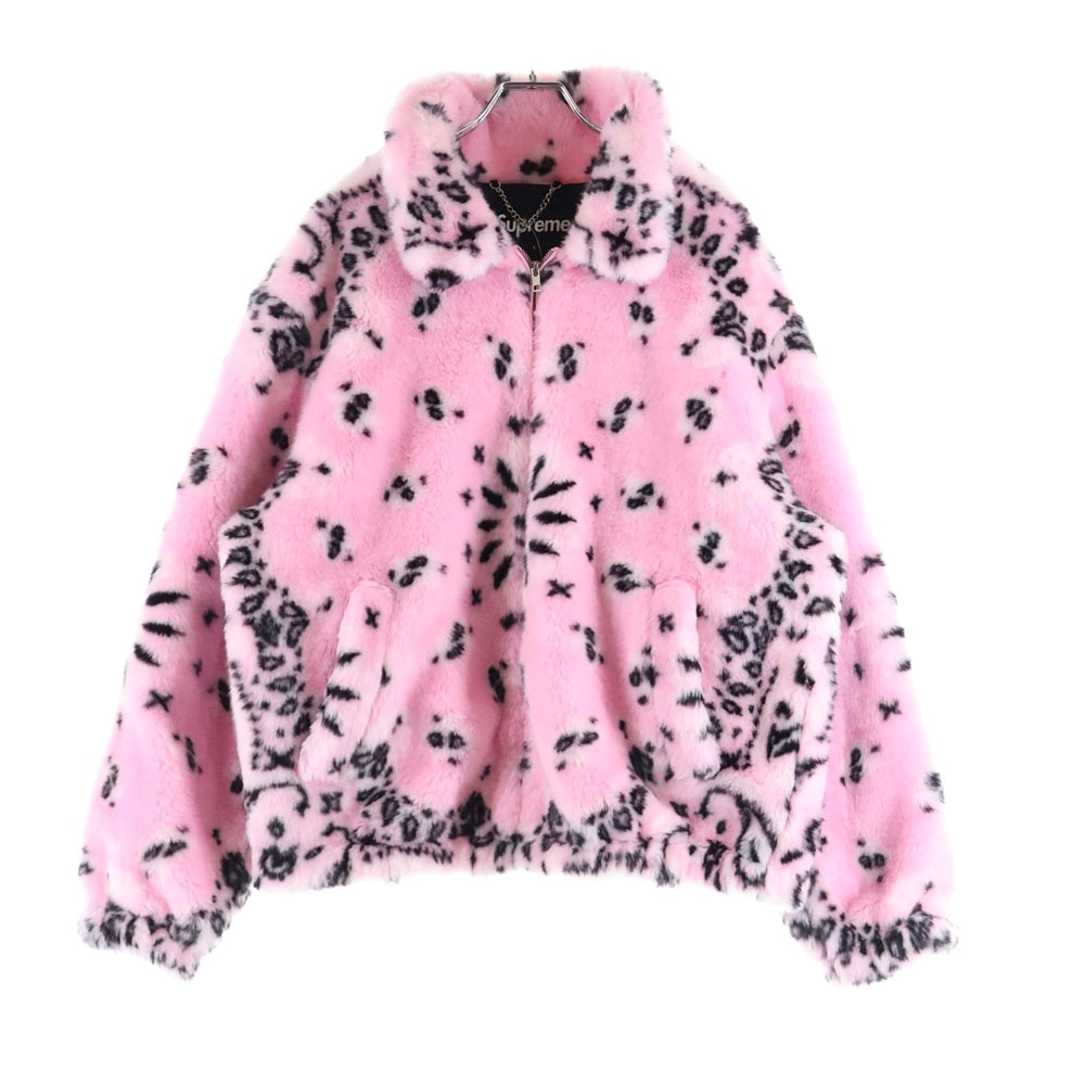 SUPREME(シュプリーム) 21SS Bandana Faux Fur Bomber Jacket バンダナ ファー ボンバー アーチロゴ ジャケット ピンク