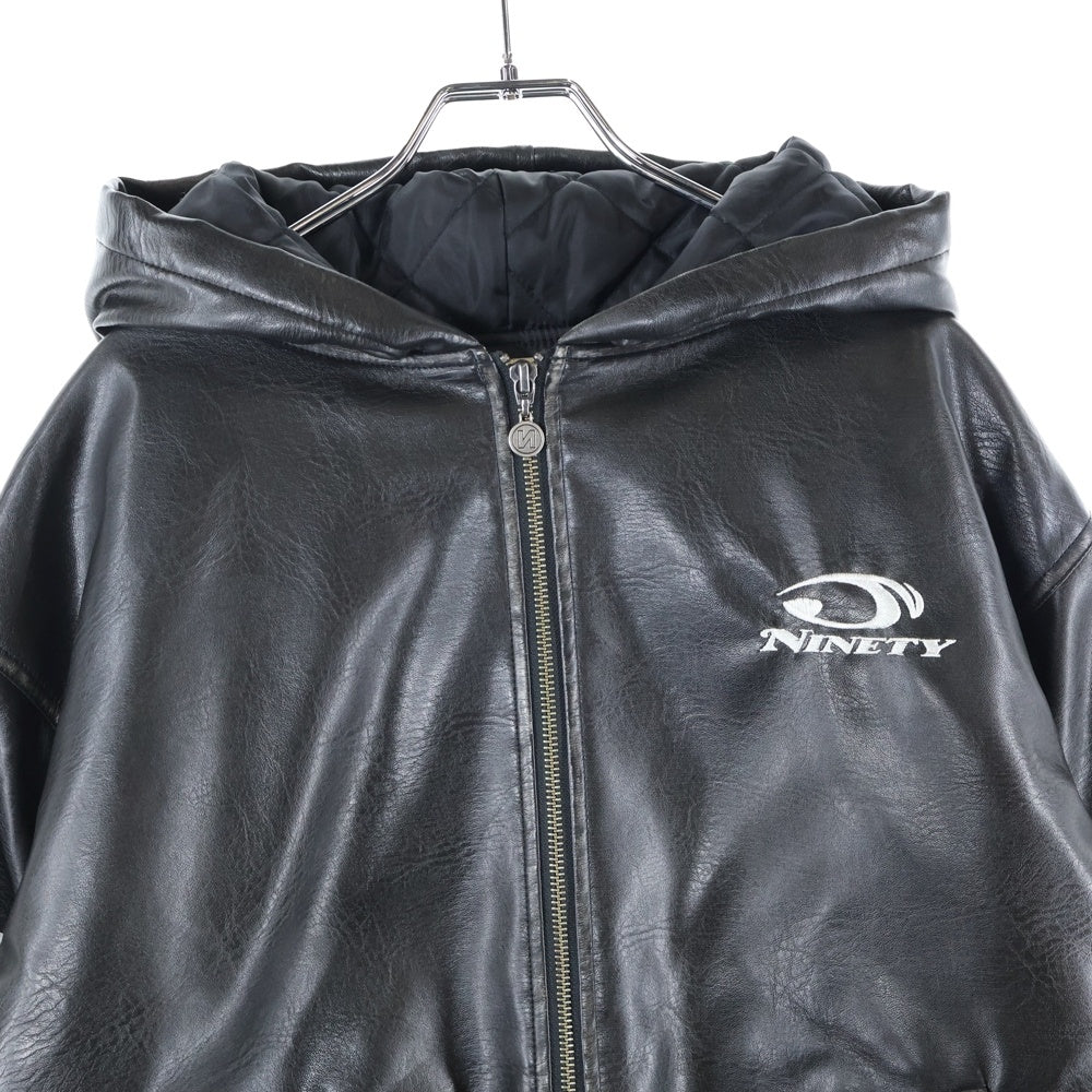 9090(ナインティナインティ) ロゴ刺繍 レザージャケット ブラック NN1871