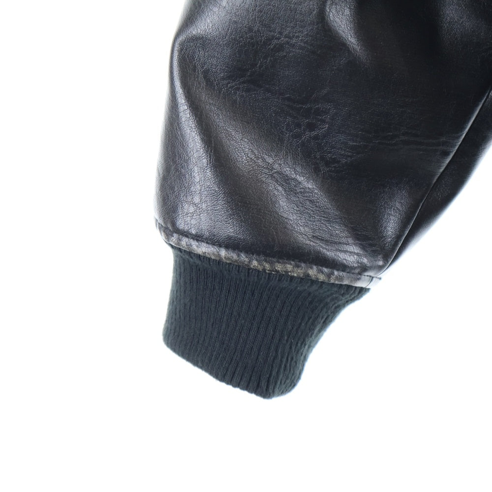 9090(ナインティナインティ) ロゴ刺繍 レザージャケット ブラック NN1871