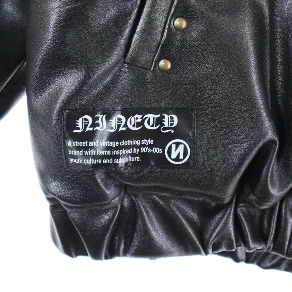 9090(ナインティナインティ) ロゴ刺繍 レザージャケット ブラック NN1871