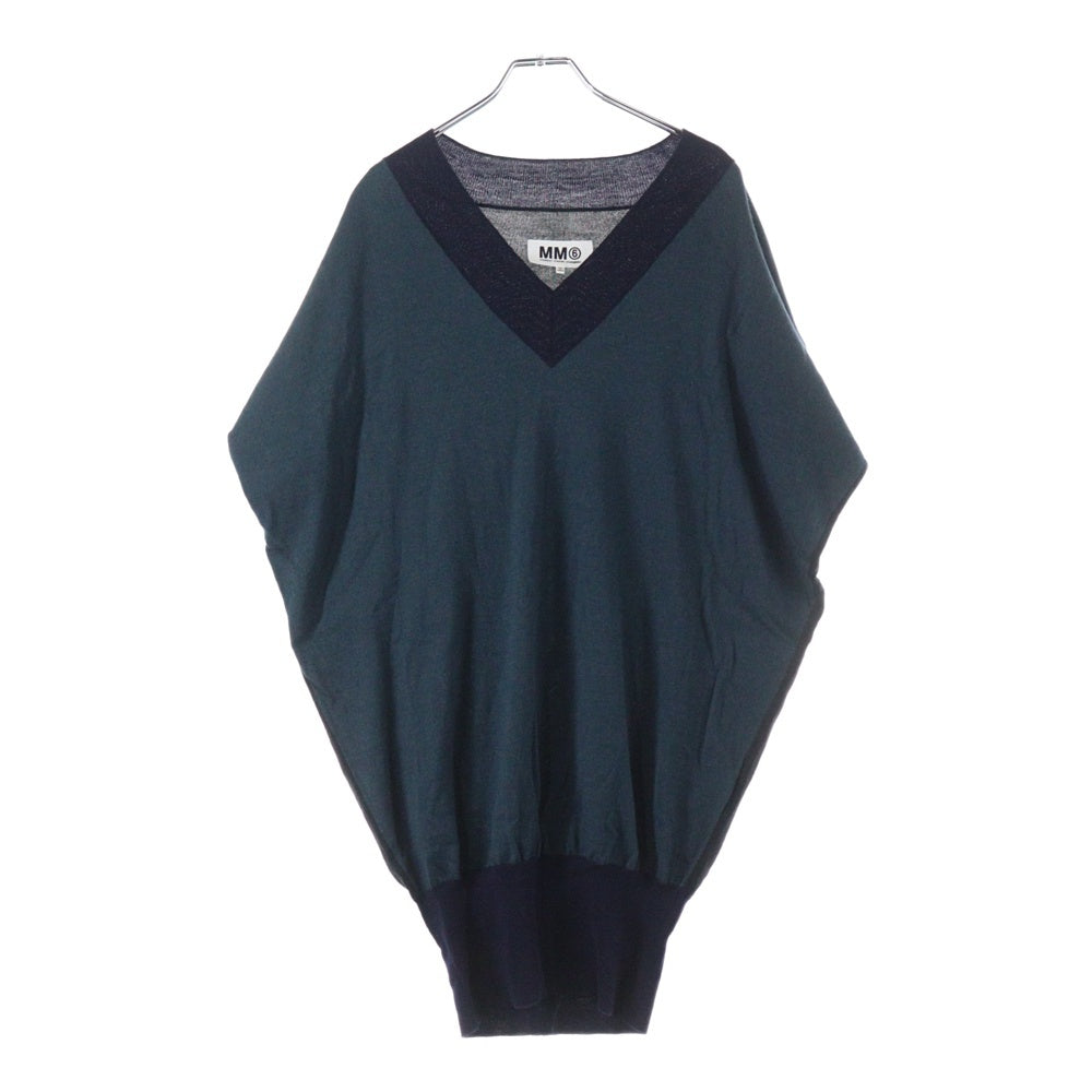MM6 Maison Margiela(エムエムシックスメゾンマルジェラ) Vネック ニット半袖カットソー グリーン/ネイビー レディース