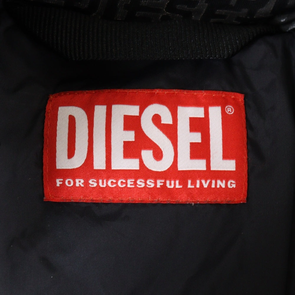 DIESEL(ディーゼル) 総柄 ジップアップ フーディーダウンジャケット ブラック