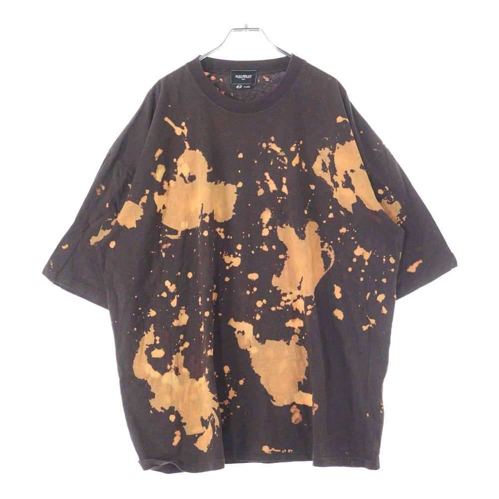 HALFMAN(ハーフマン) ブリーチ加工 ロゴプリント クルーネック半袖Tシャツ ブラウン