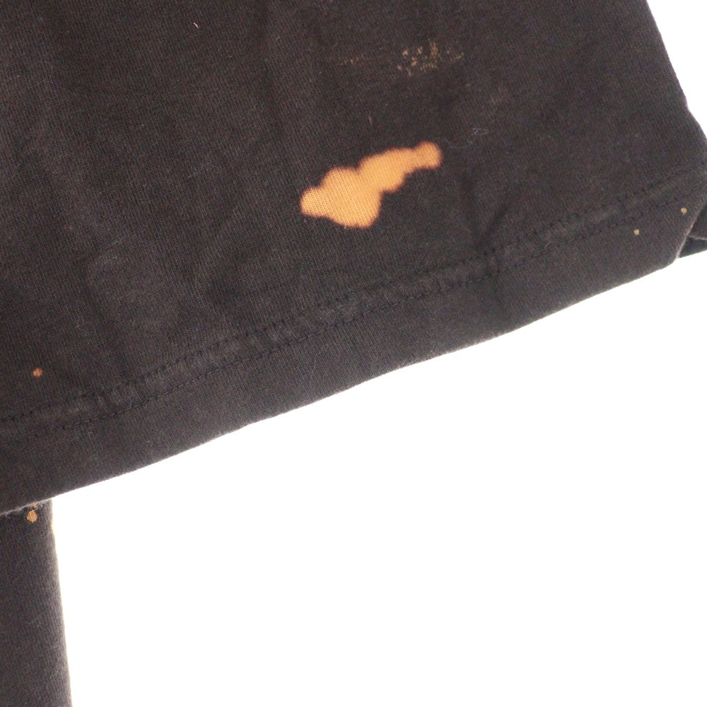 HALFMAN(ハーフマン) ブリーチ加工 ロゴプリント クルーネック半袖Tシャツ ブラウン