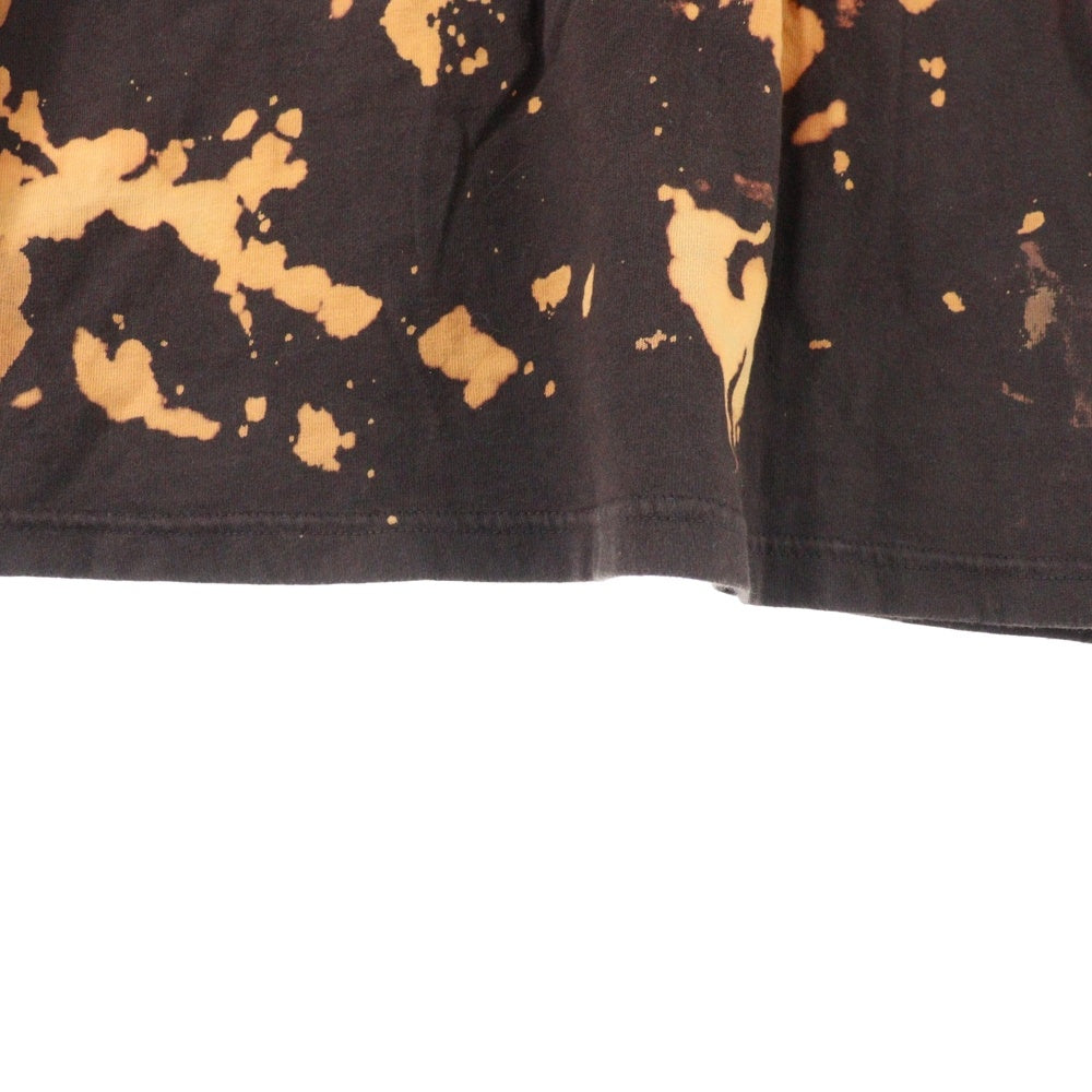 HALFMAN(ハーフマン) ブリーチ加工 ロゴプリント クルーネック半袖Tシャツ ブラウン