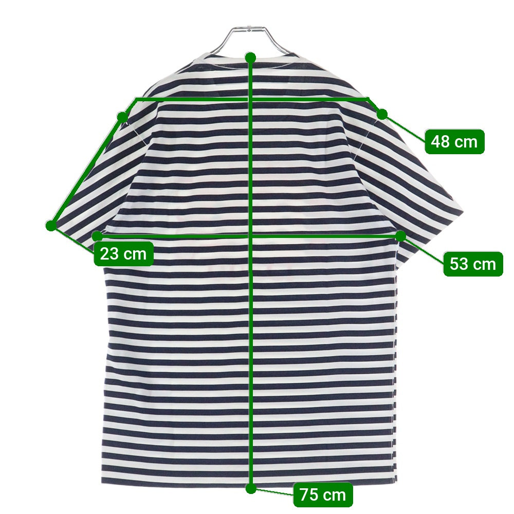 GUCCI(グッチ) ロゴプリント ボーダー柄 クルーネック半袖Tシャツカットソー ホワイト/ネイビー 833925 XJHDL 4632