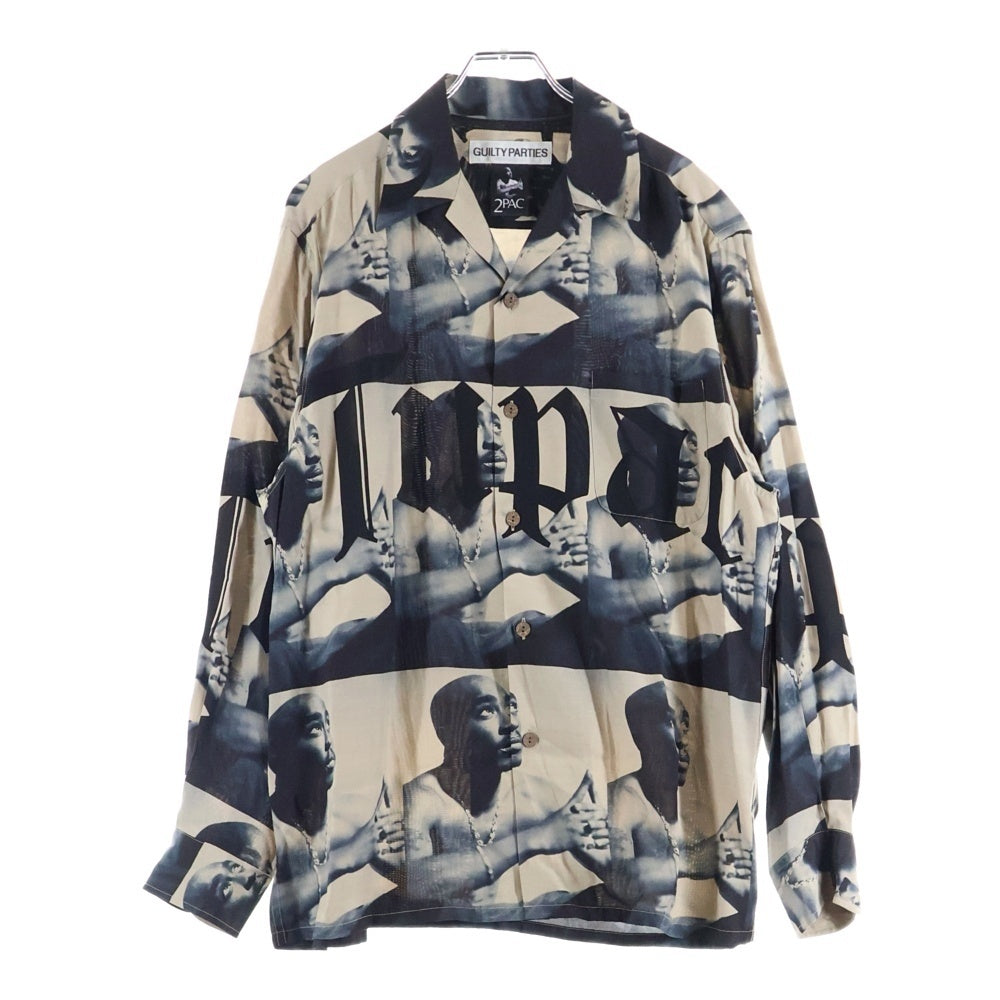 WACKO MARIA(ワコマリア) TUPAC L/L HAWAIAN SHIRTS 2パック 総柄プリント オープンカラー 長袖シャツ ブラウン