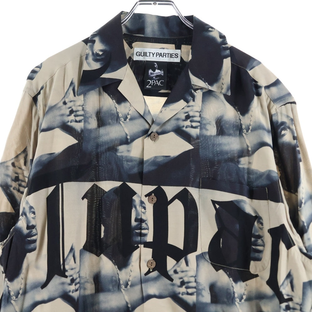 WACKO MARIA(ワコマリア) TUPAC L/L HAWAIAN SHIRTS 2パック 総柄プリント オープンカラー 長袖シャツ ブラウン