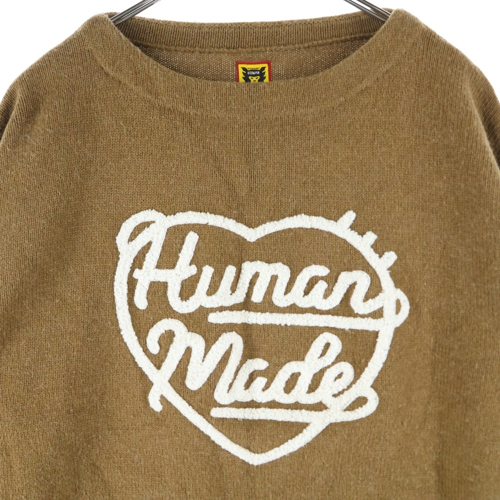 HUMAN MADE(ヒューマンメイド) HEART L/S フロントハートロゴ クルーネックニットセーター HM28CS018 ベージュ