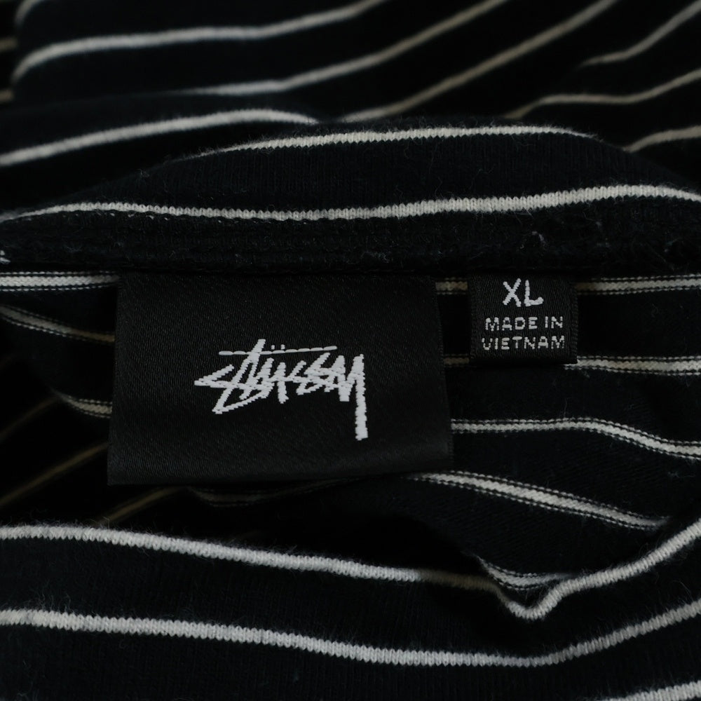 STUSSY(ステューシー) タートルネックロゴ ボーダーロングスリーブTシャツ ブラック