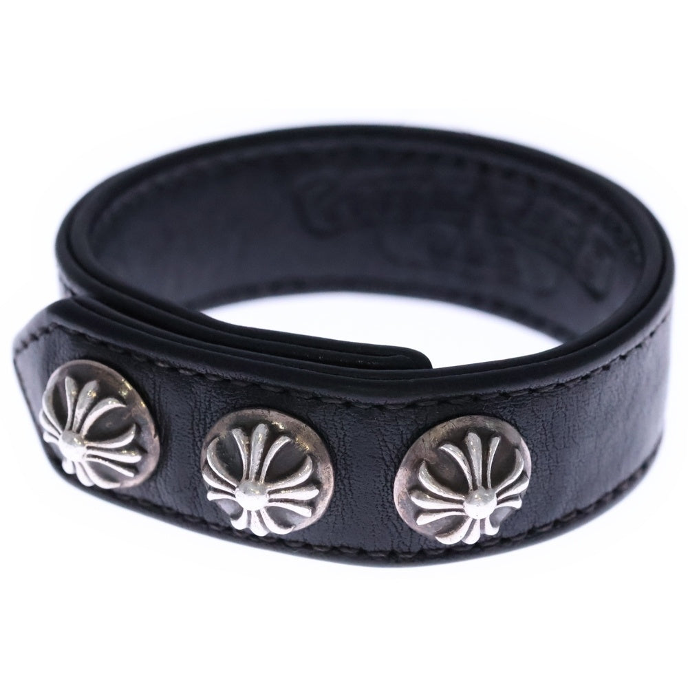 CHROME HEARTS(クロムハーツ) 3BTN 2SNP クロスボール 3ボタン2スナップ レザーブレスレット ブラック/シルバー BCA123