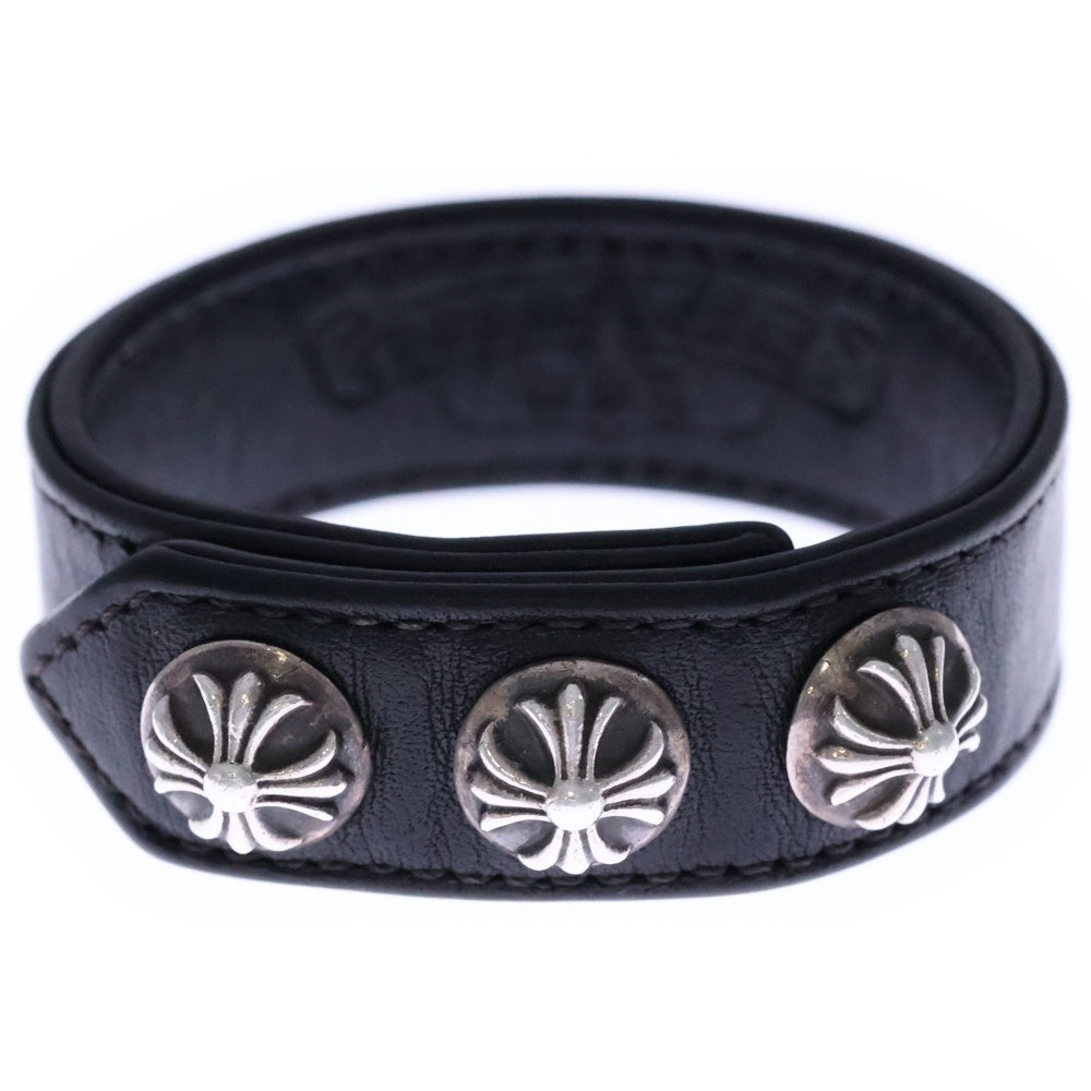 CHROME HEARTS(クロムハーツ) 3BTN 2SNP クロスボール 3ボタン2スナップ レザーブレスレット ブラック/シルバー BCA123