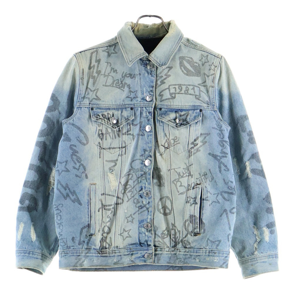 GUESS(ゲス) OVERSIZED DENIM JACKET インクデザイン Gジャン ダメージ加工 デニム ボアライナー M W94N74D3TZ0