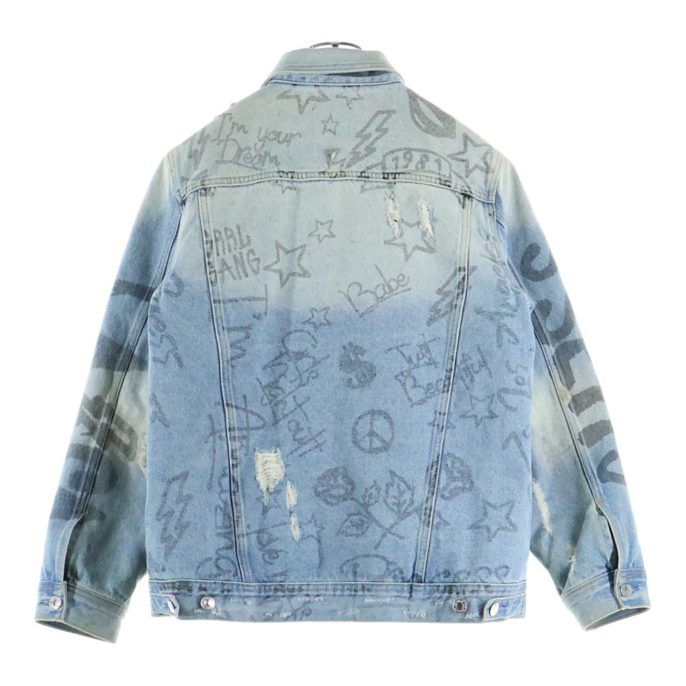 GUESS(ゲス) OVERSIZED DENIM JACKET インクデザイン Gジャン ダメージ加工 デニム ボアライナー M W94N74D3TZ0