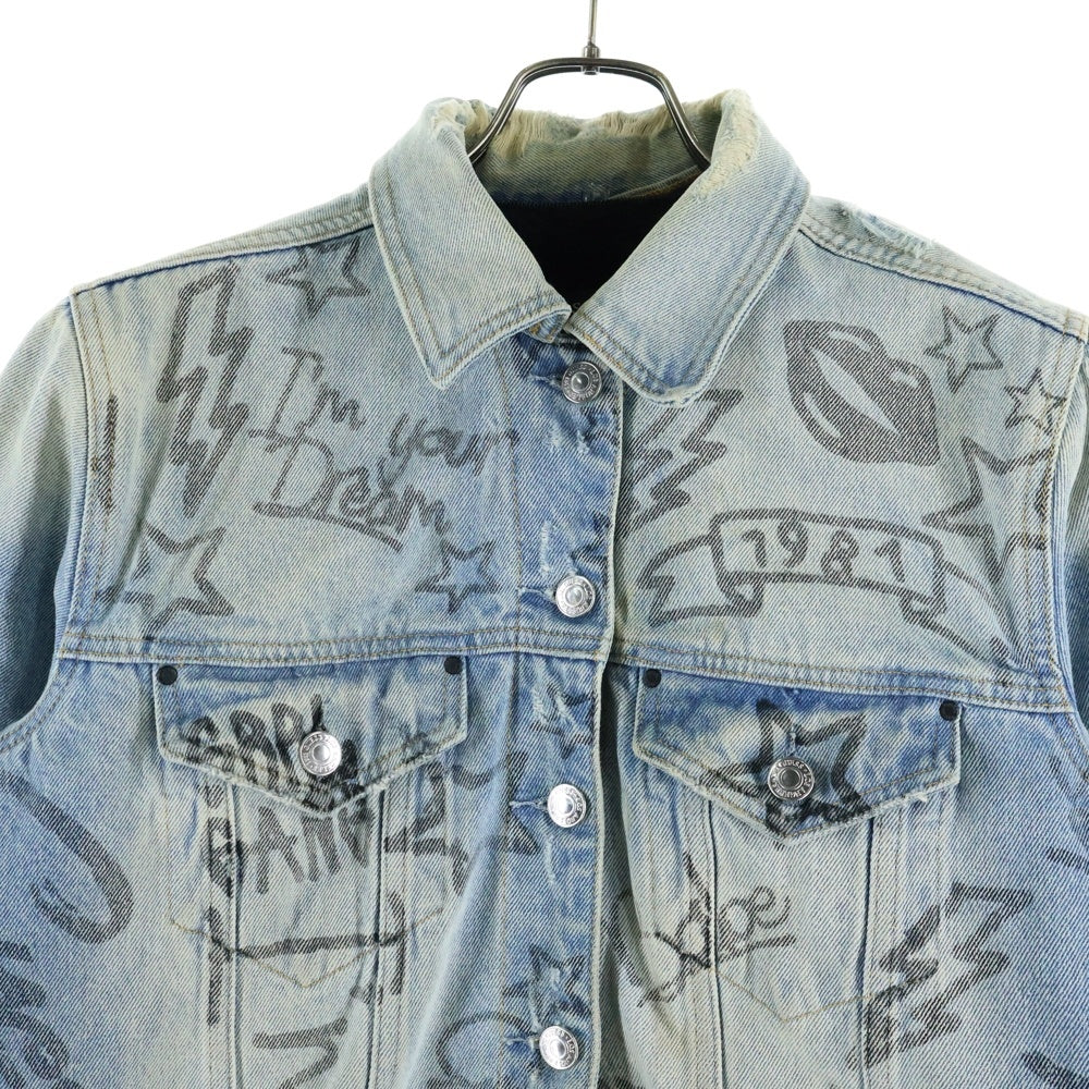 GUESS(ゲス) OVERSIZED DENIM JACKET インクデザイン Gジャン ダメージ加工 デニム ボアライナー M W94N74D3TZ0
